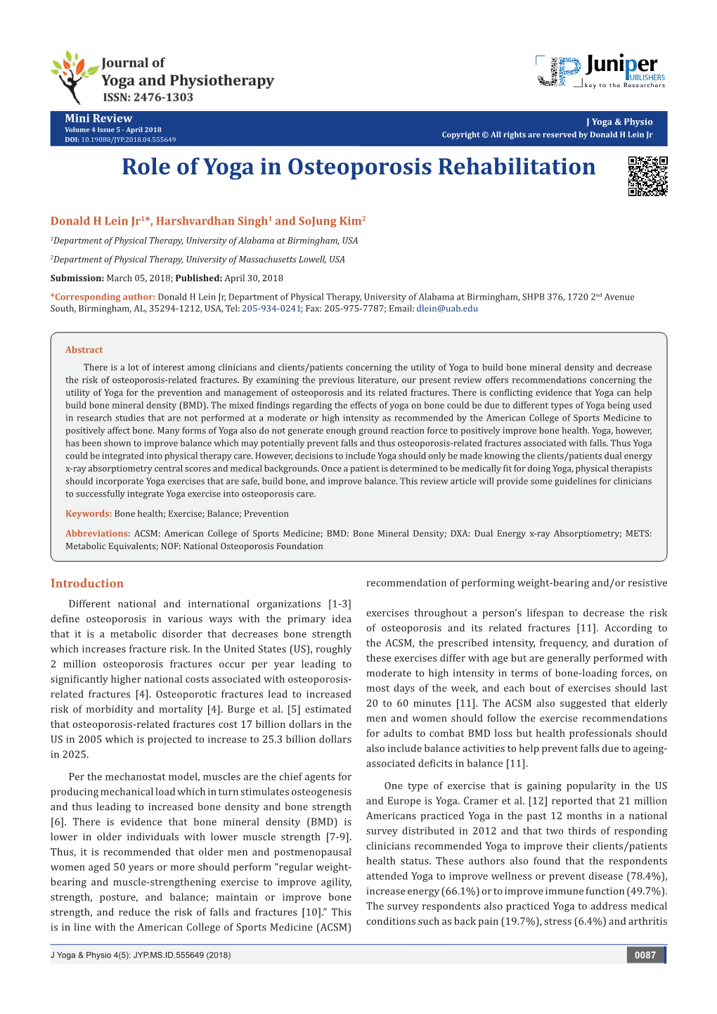 Role of Yoga in Osteoporosis Rehabilitation
