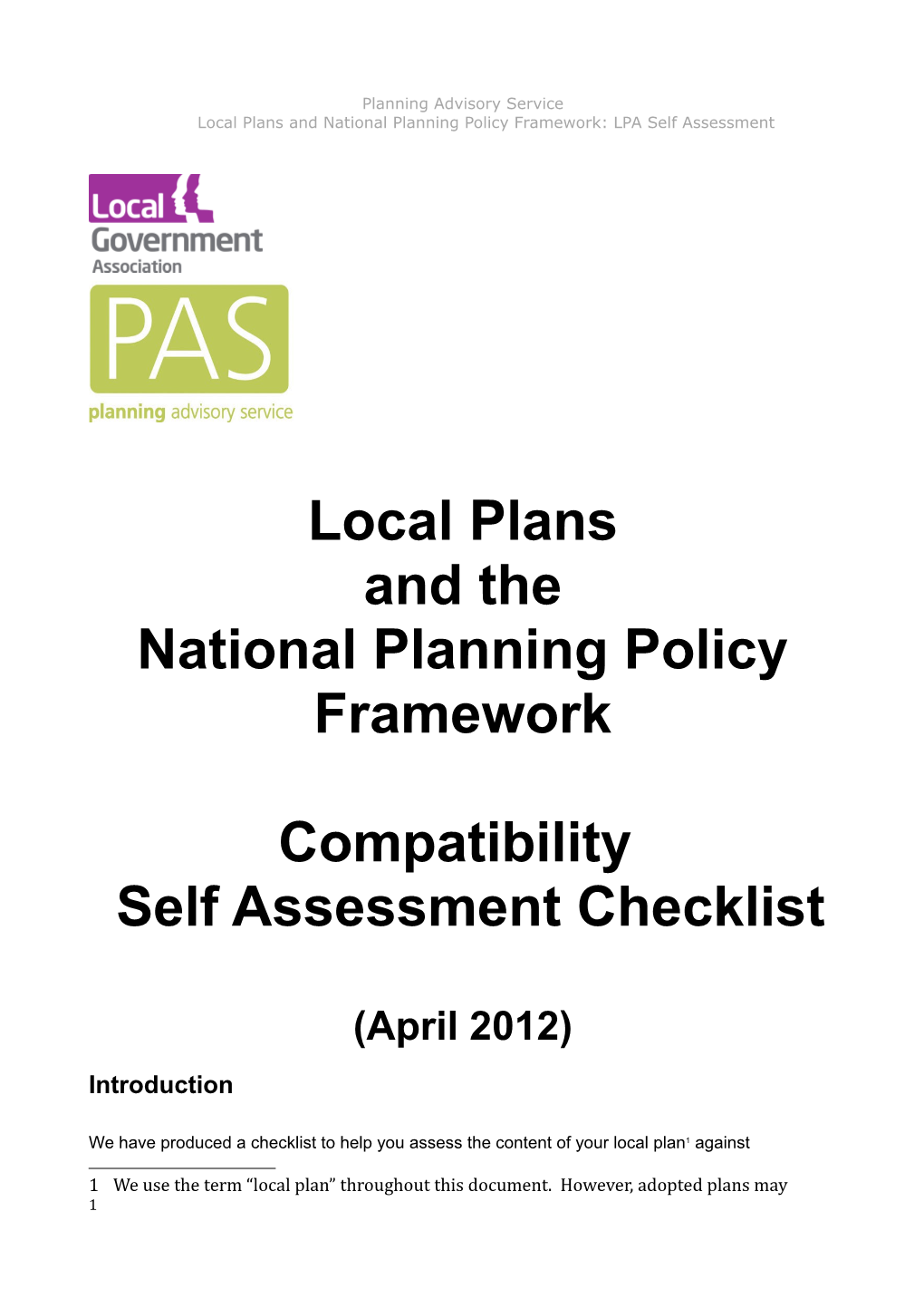 Local Plans and National Planning Policy Framework: LPA Self Assessment