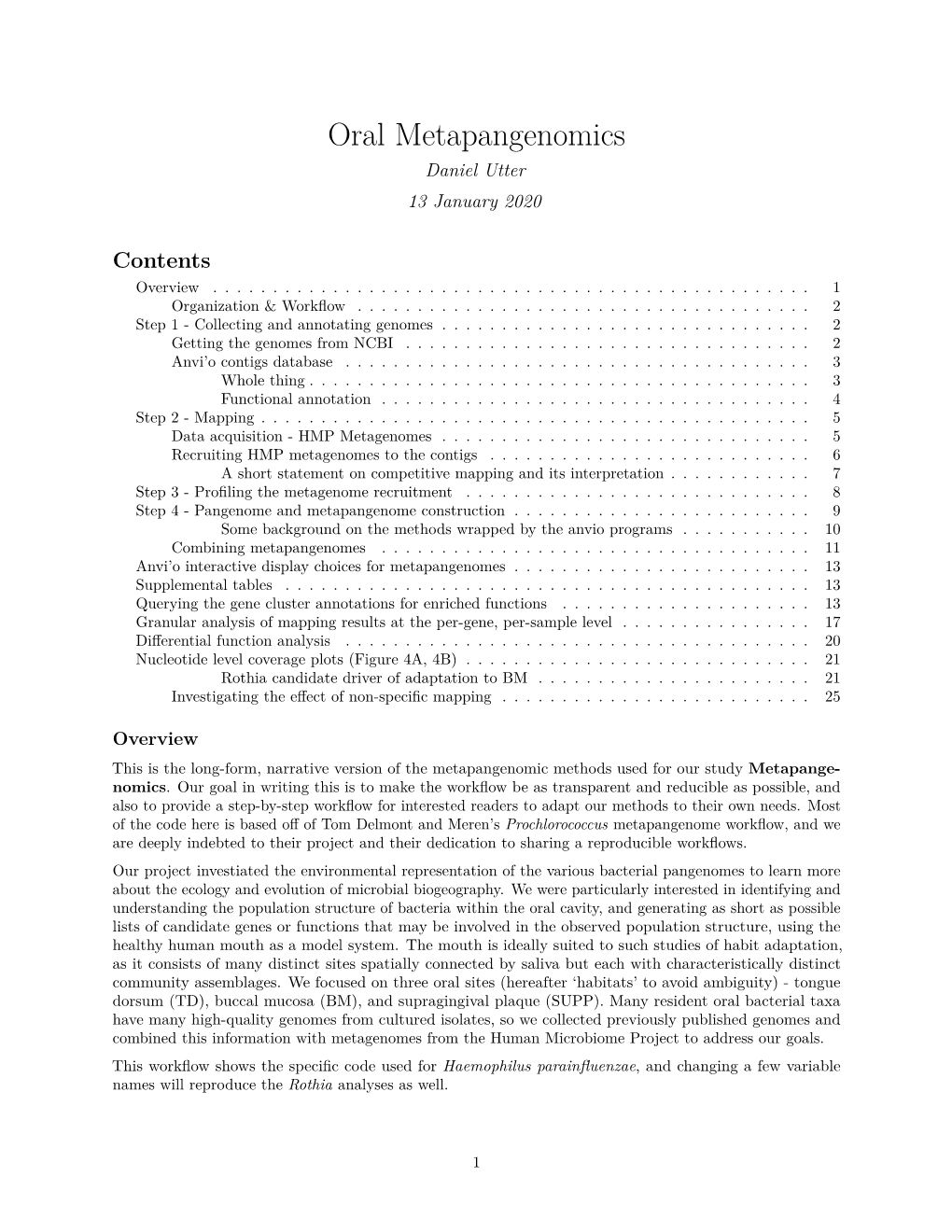 Oral Metapangenomics Daniel Utter 13 January 2020