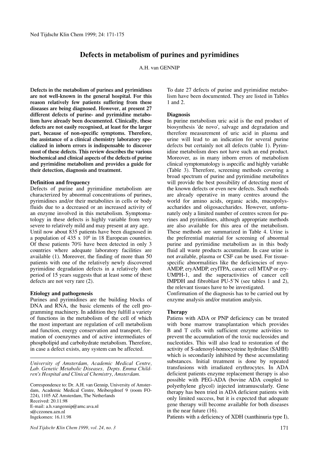 Defects in Metabolism of Purines and Pyrimidines