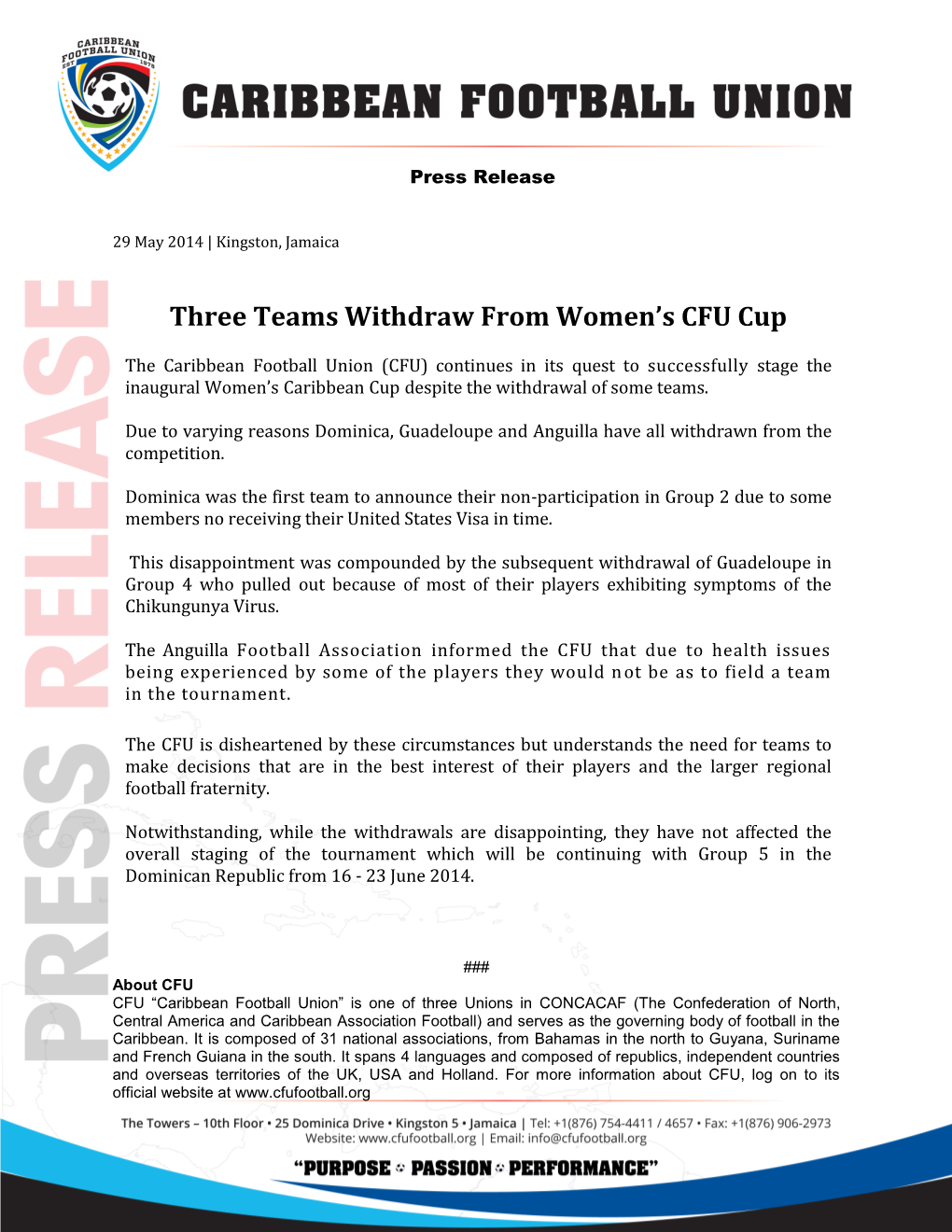 Three Teams Withdraw from Women's CFU Cup