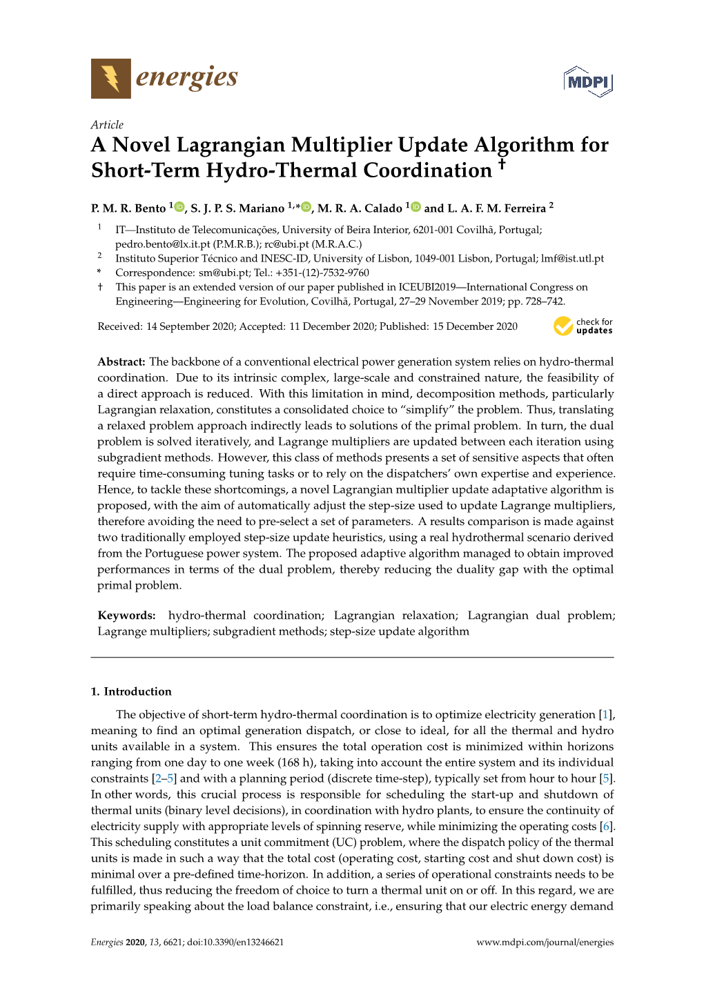 A Novel Lagrangian Multiplier Update Algorithm for Short-Term