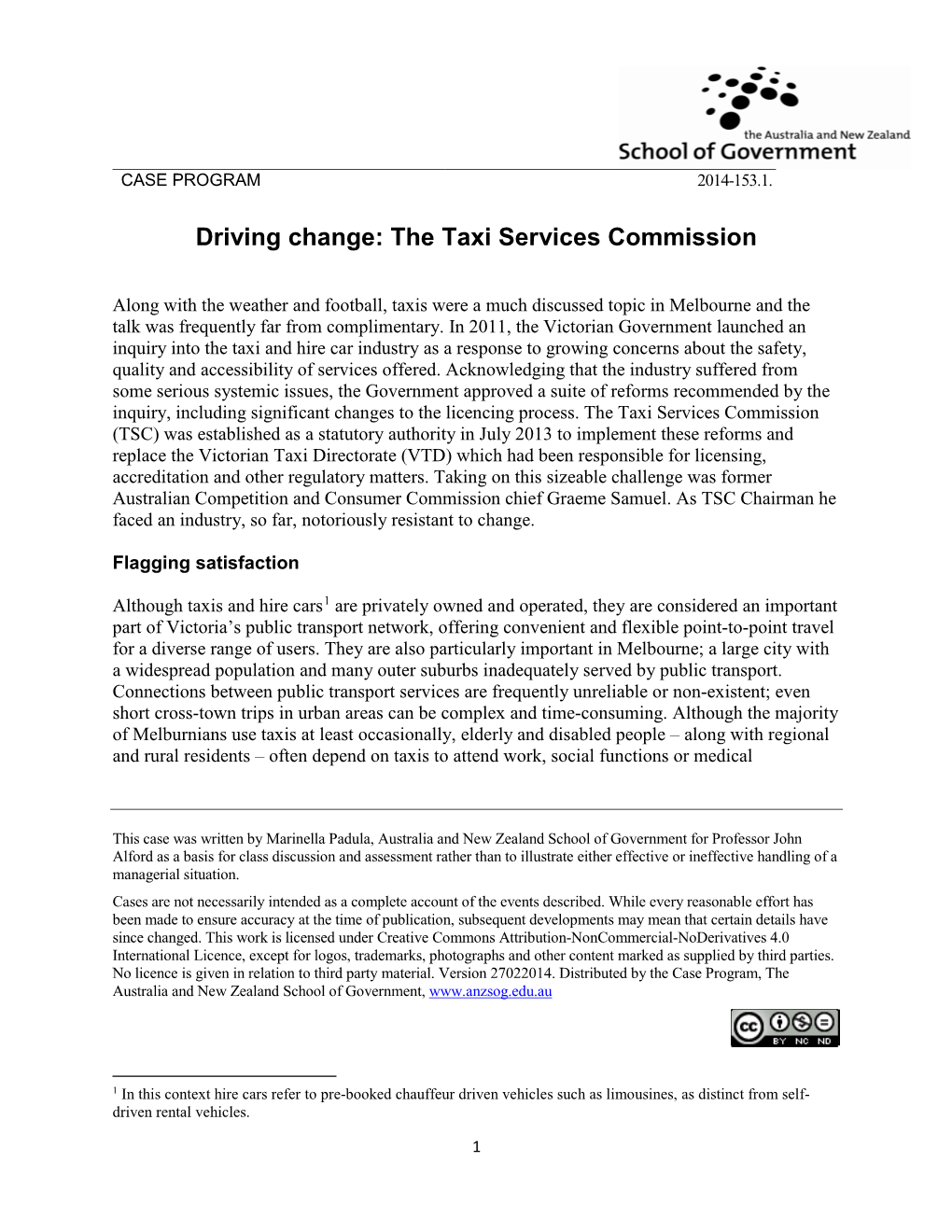Driving Change: the Taxi Services Commission
