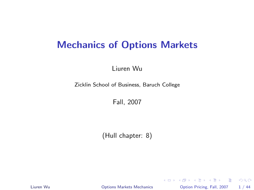 Mechanics of Options Markets