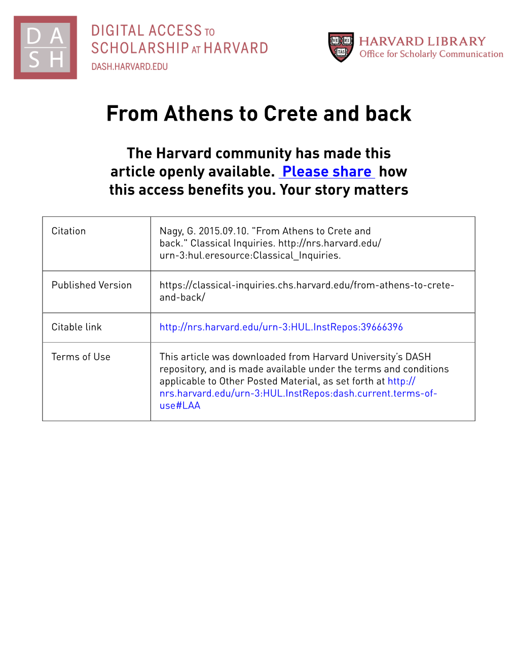 From Athens to Crete and Back