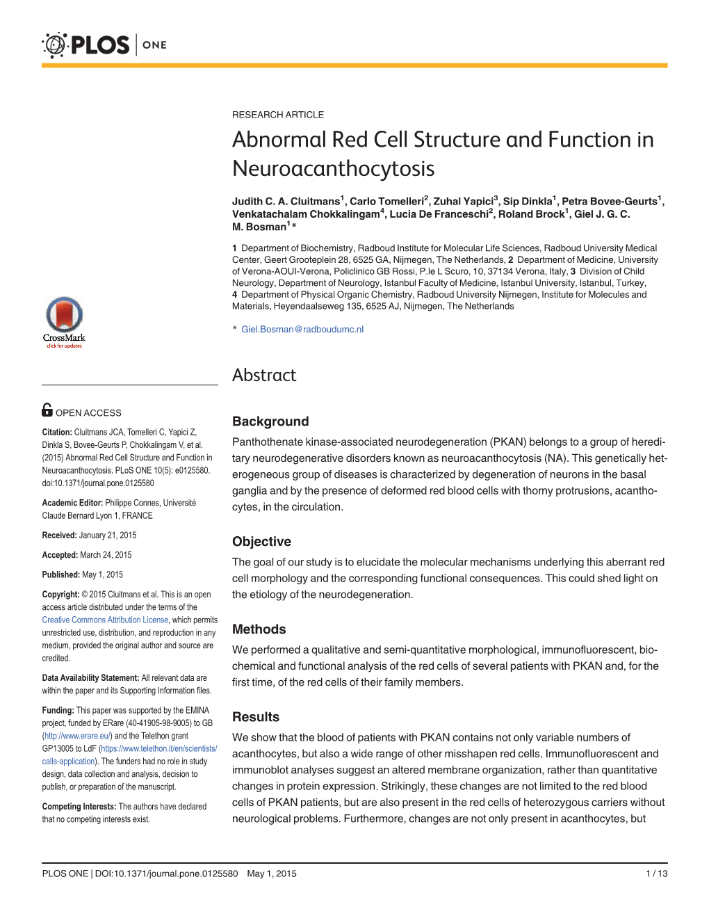 Abnormal Red Cell Structure and Function in Neuroacanthocytosis