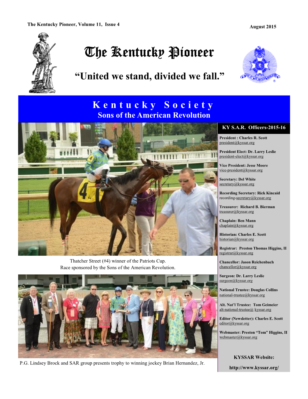 The Kentucky Pioneer, Volume 11, Issue 4 August 2015