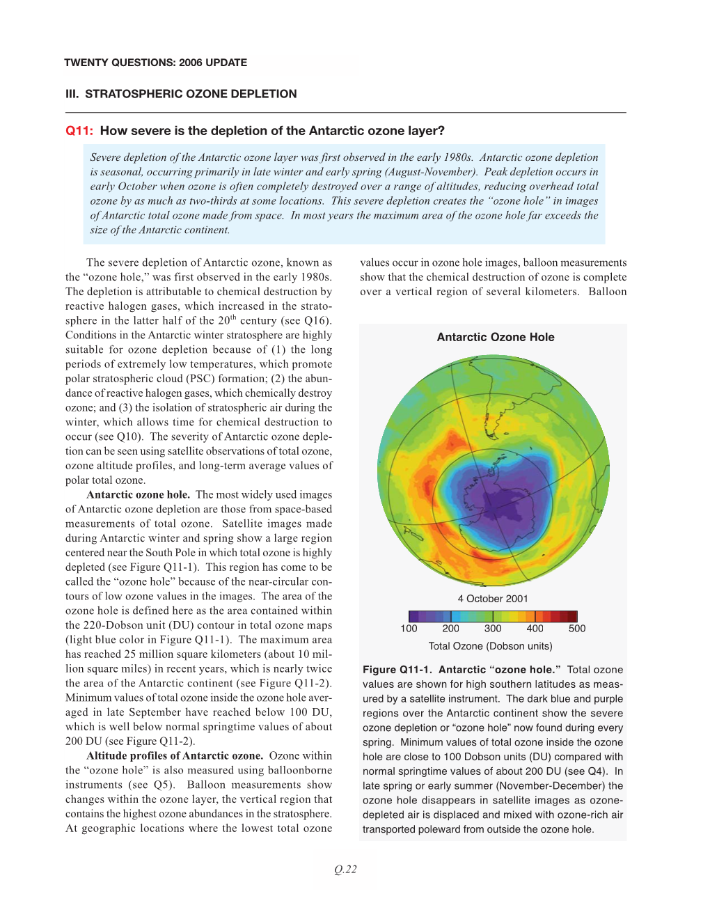 Q11: How Severe Is the Depletion of the Antarctic Ozone Layer? Antarctic