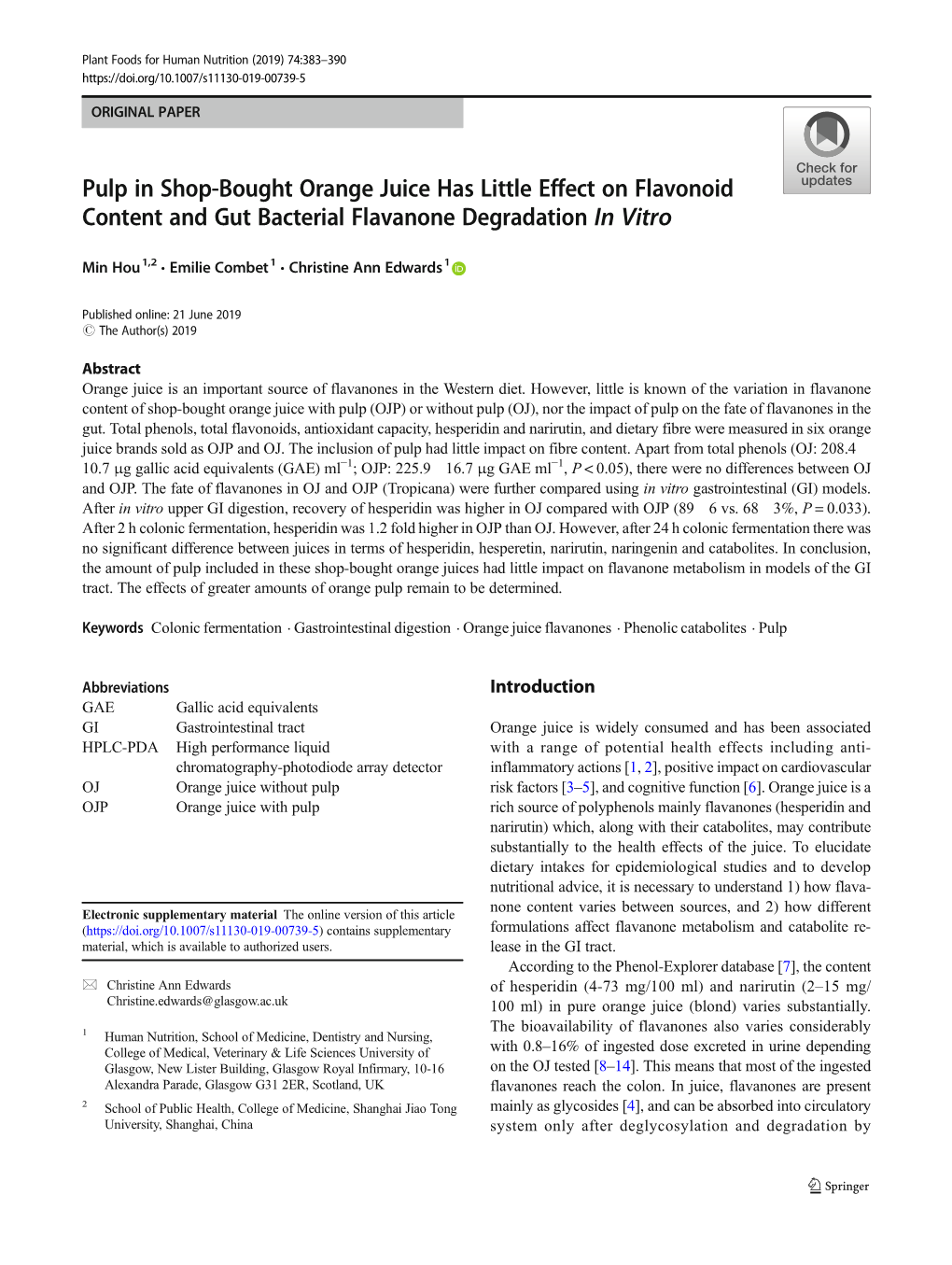 Pulp in Shop-Bought Orange Juice Has Little Effect on Flavonoid Content and Gut Bacterial Flavanone Degradation in Vitro