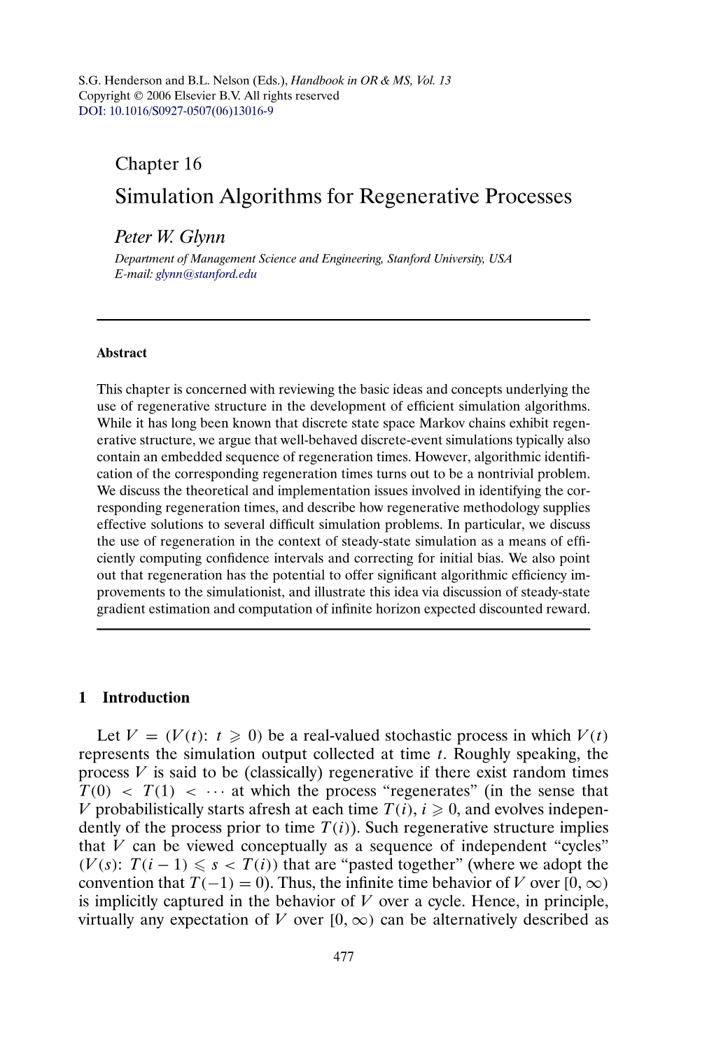 Simulation Algorithms for Regenerative Processes