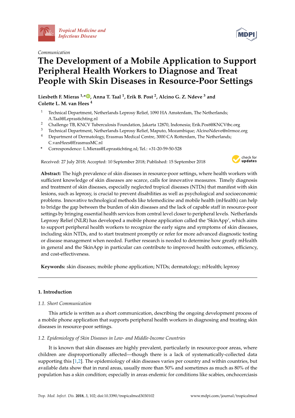 The Development of a Mobile Application to Support Peripheral Health Workers to Diagnose and Treat People with Skin Diseases in Resource-Poor Settings