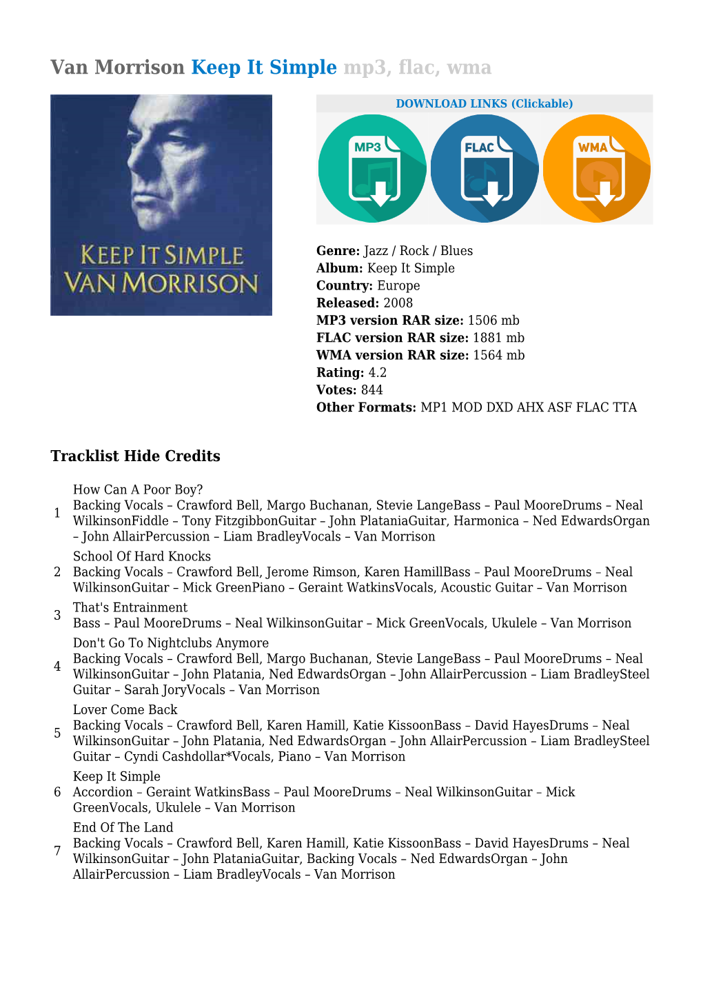 Van Morrison Keep It Simple Mp3, Flac, Wma