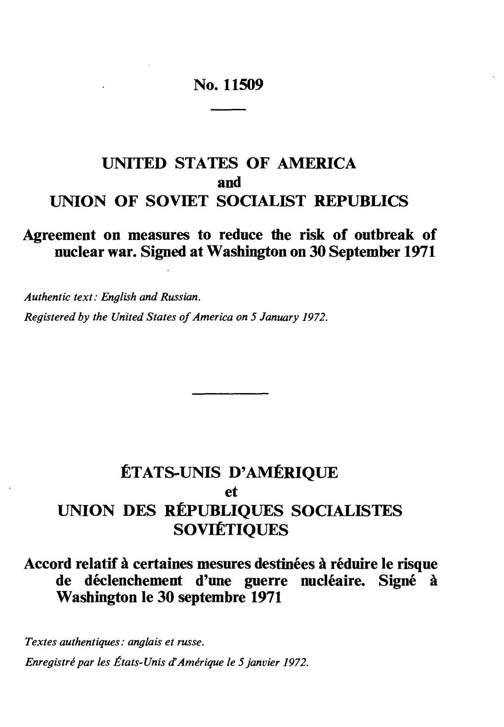 No. 11509 UNITED STATES of AMERICA and UNION of SOVIET