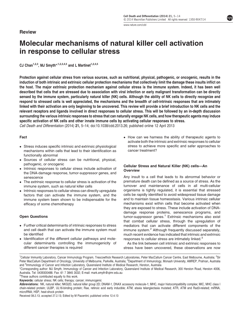 Molecular Mechanisms of Natural Killer Cell Activation in Response to Cellular Stress