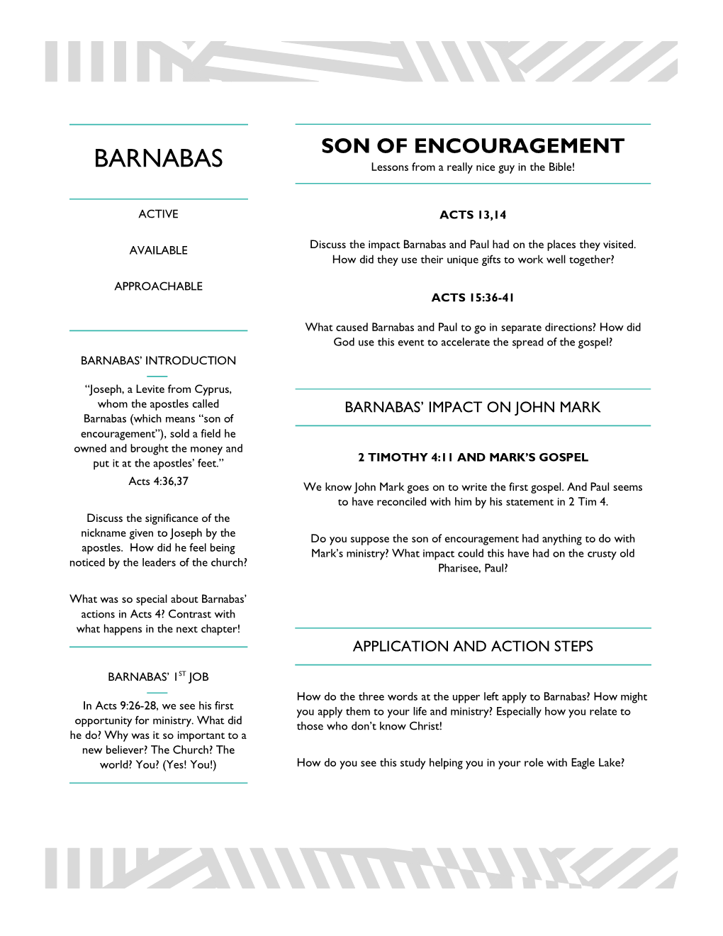 BARNABAS Lessons from a Really Nice Guy in the Bible!