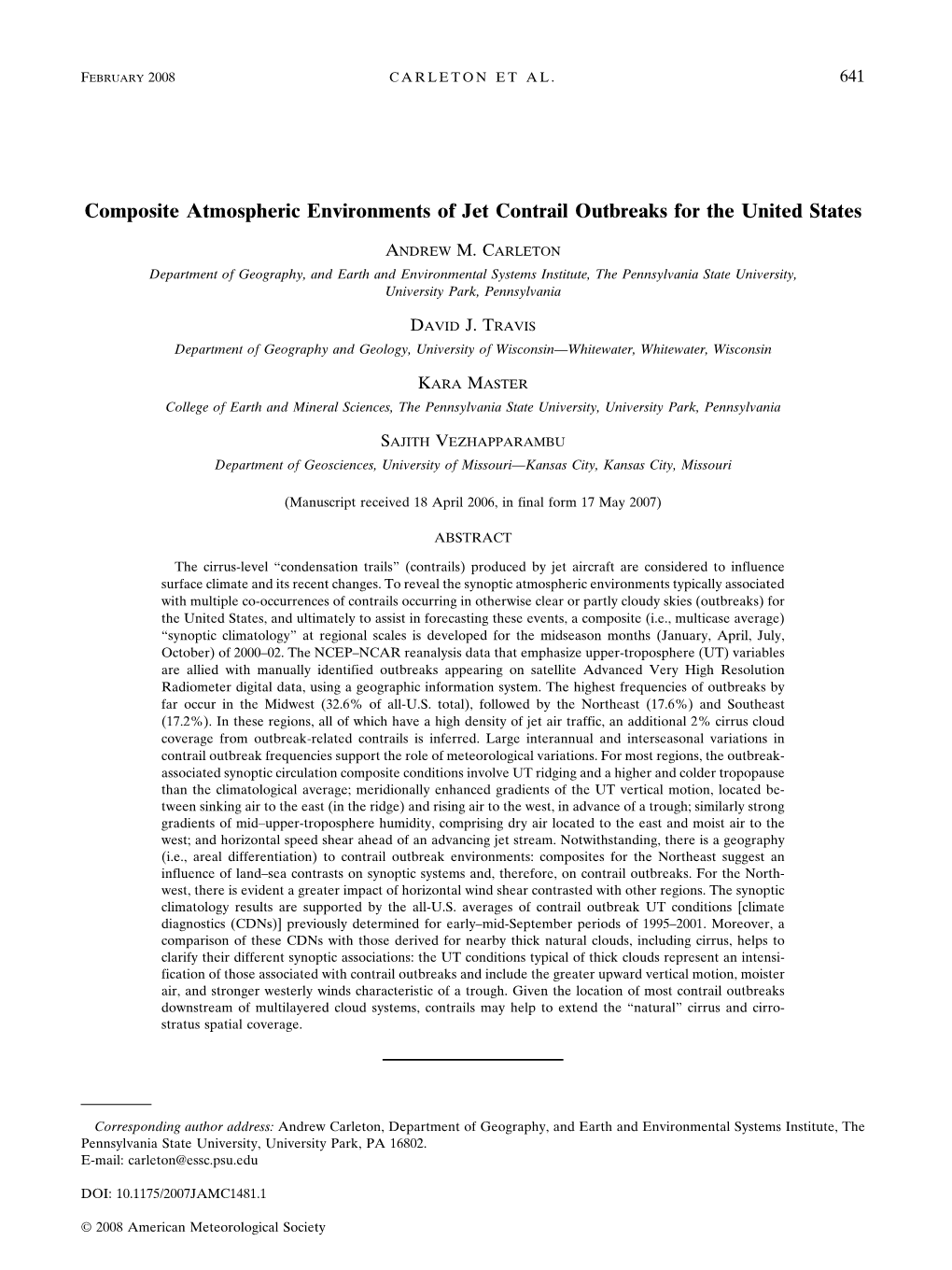 Composite Atmospheric Environments of Jet Contrail Outbreaks for the United States