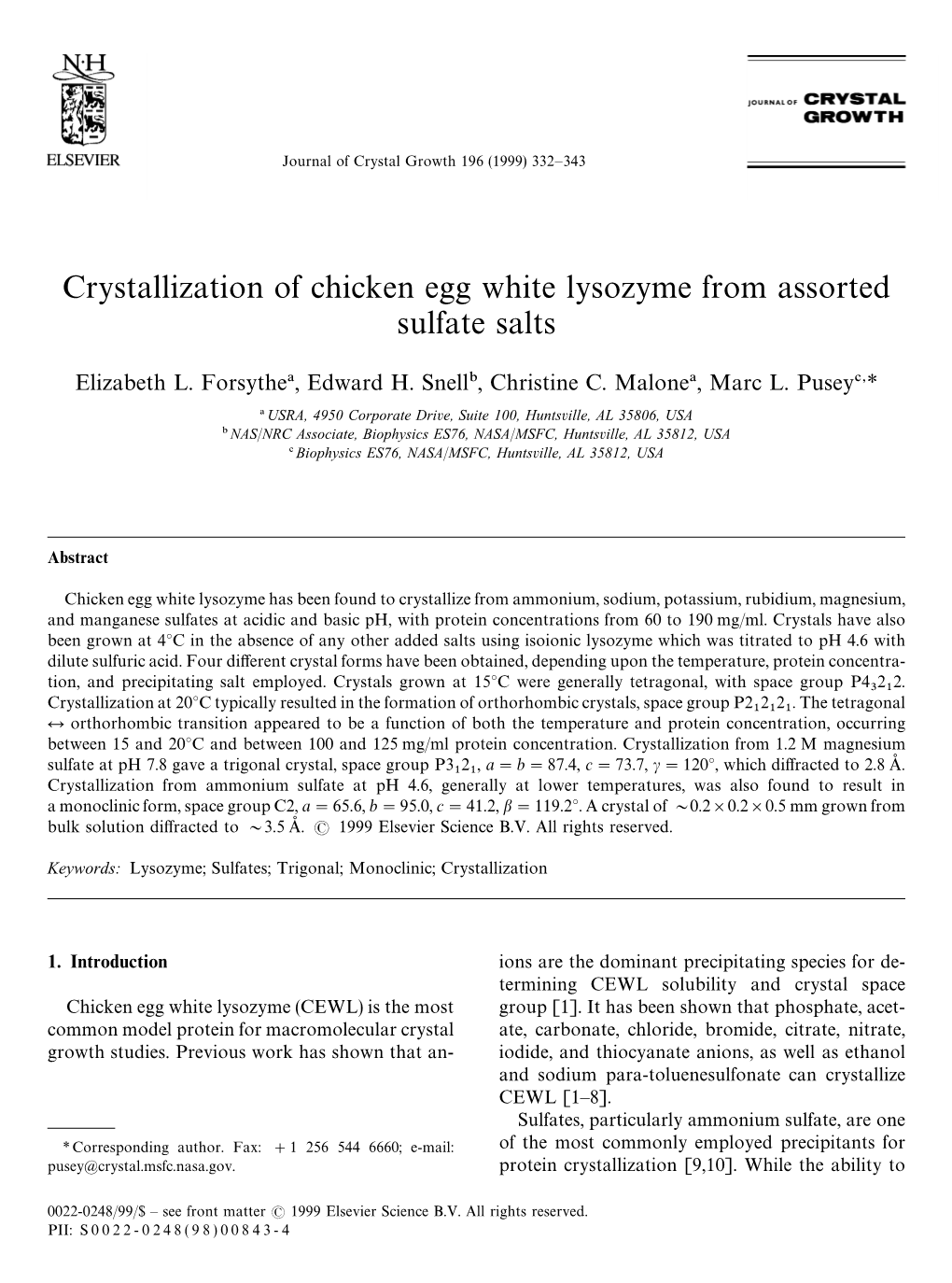 Crystallization of Chicken Egg White Lysozyme from Assorted Sulfate Salts