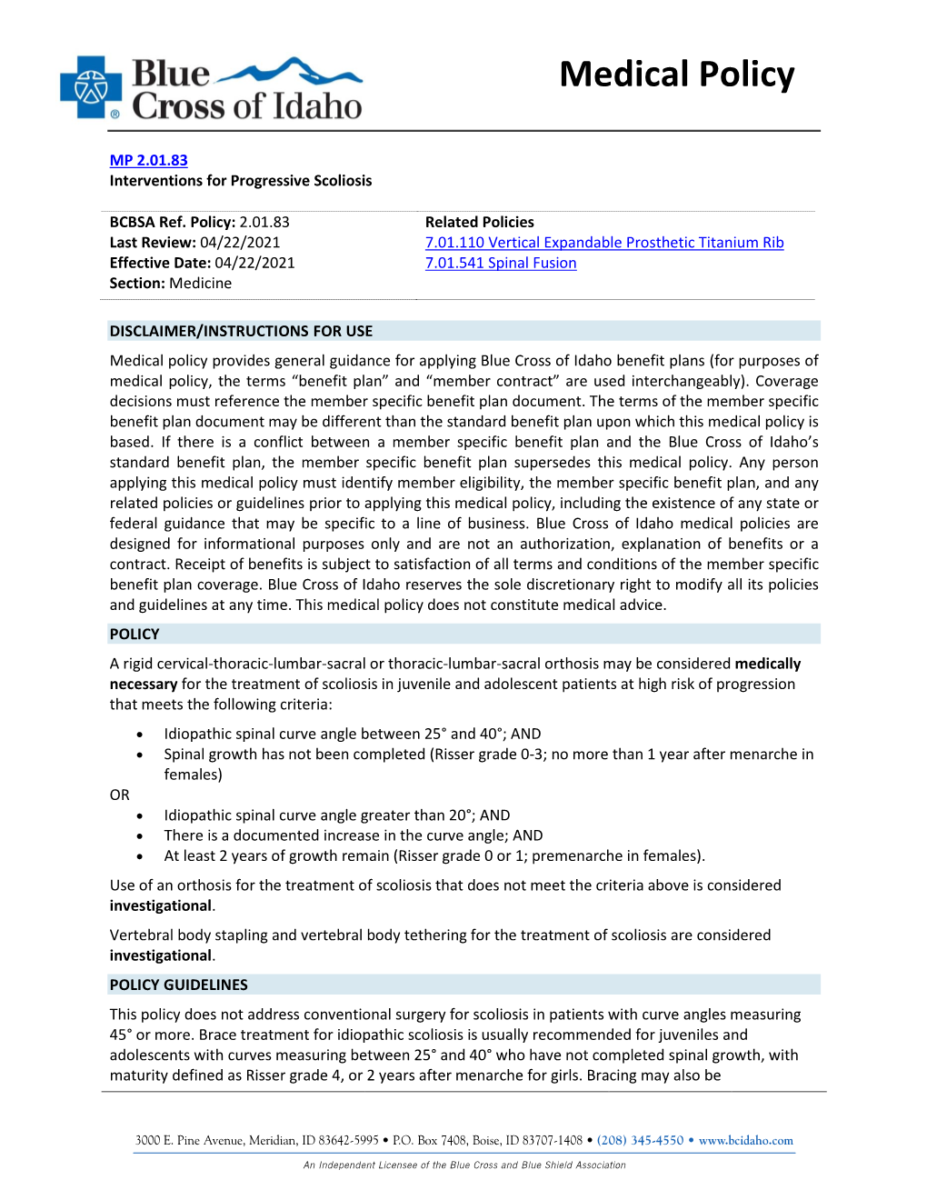 Interventions for Progressive Scoliosis