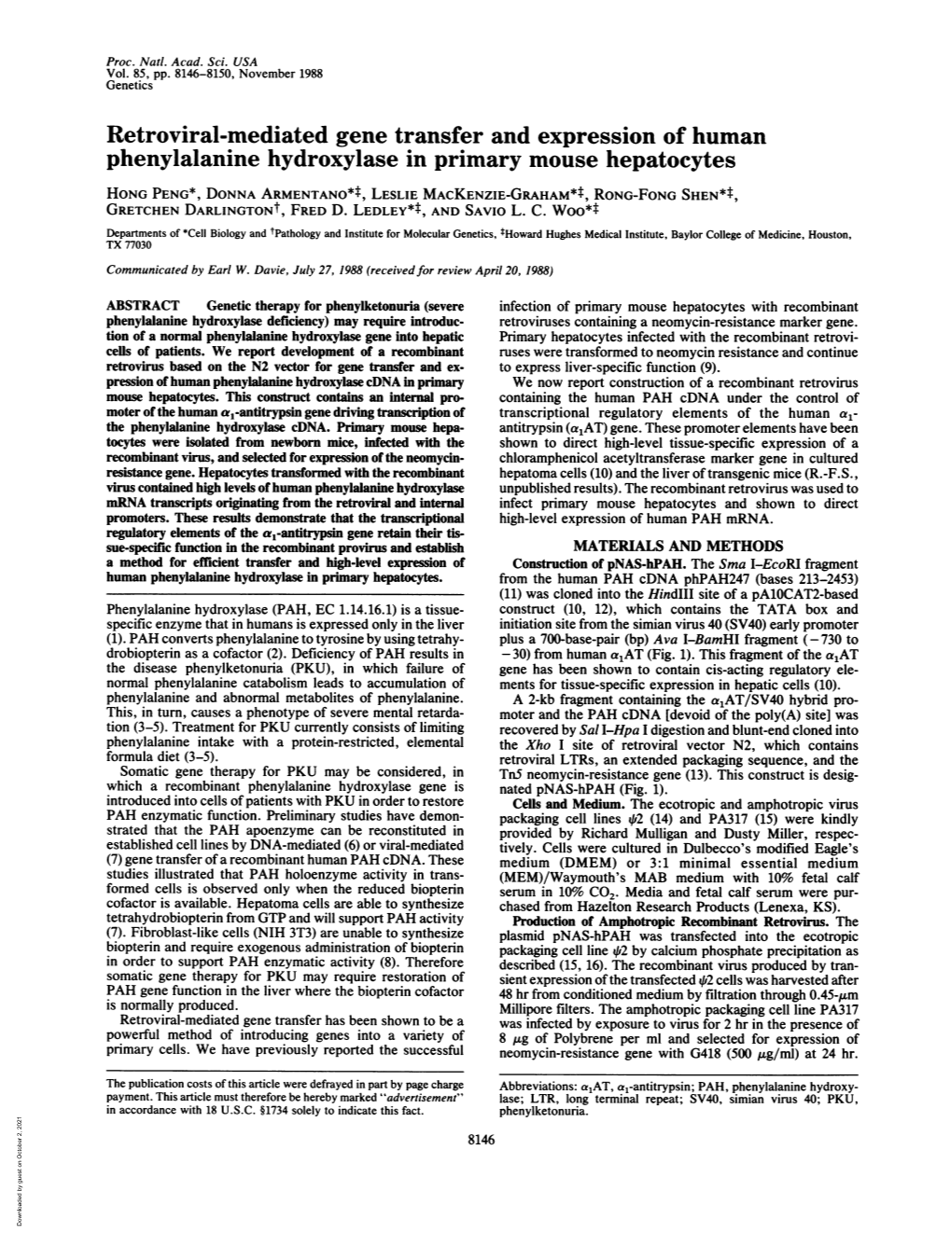 Retroviral-Mediated Gene Transfer and Expression of Human