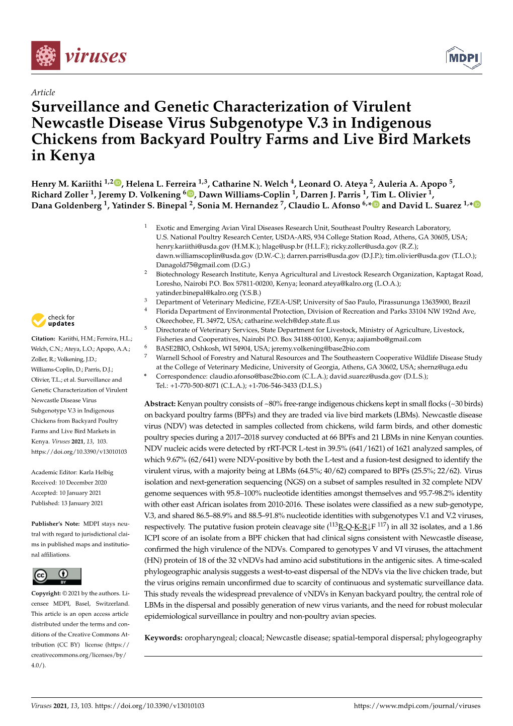Surveillance and Genetic Characterization of Virulent Newcastle Disease Virus Subgenotype V.3 in Indigenous Chickens from Backya