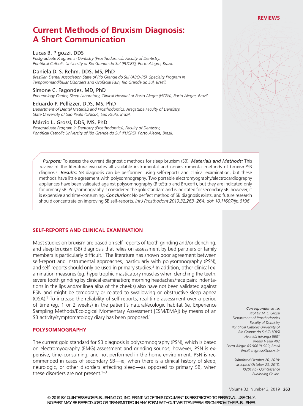 Current Methods of Bruxism Diagnosis: a Short Communication