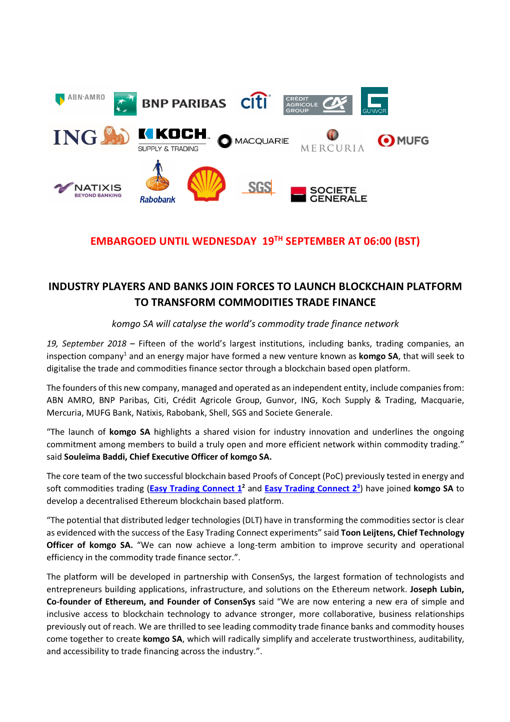 Komgo Launch Press Release