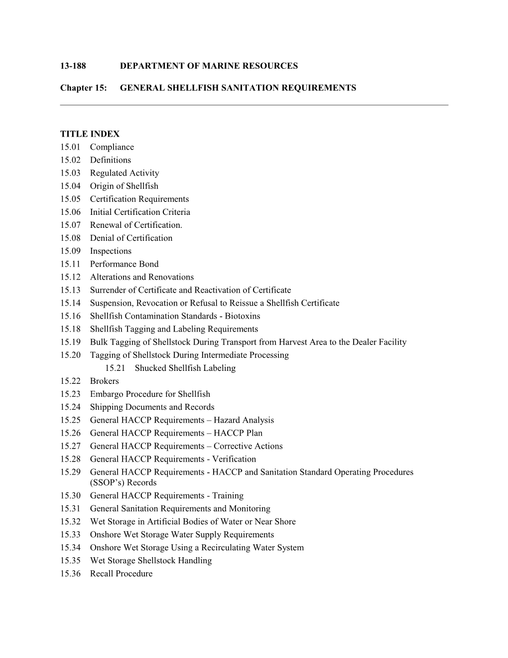 Department Of Marine Resources - Shellfish Sanitation