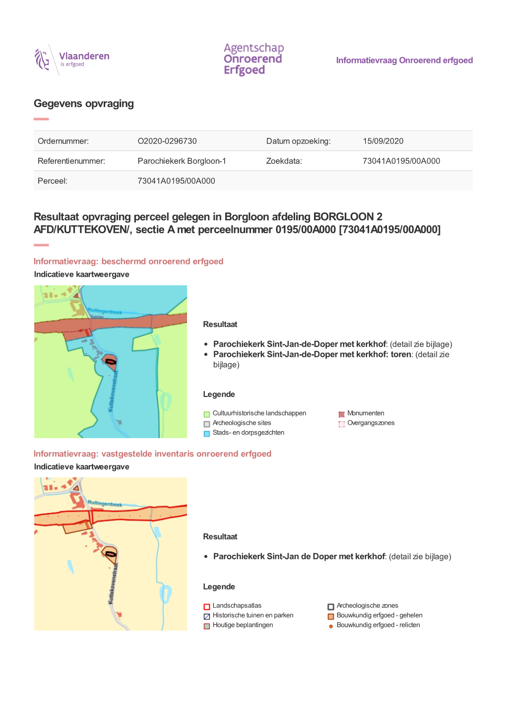 Gegevens Opvraging Resultaat Opvraging Perceel Gelegen in Borgloon Afdeling BORGLOON 2 AFD/KUTTEKOVEN/, Sectie a Met Perceelnumm