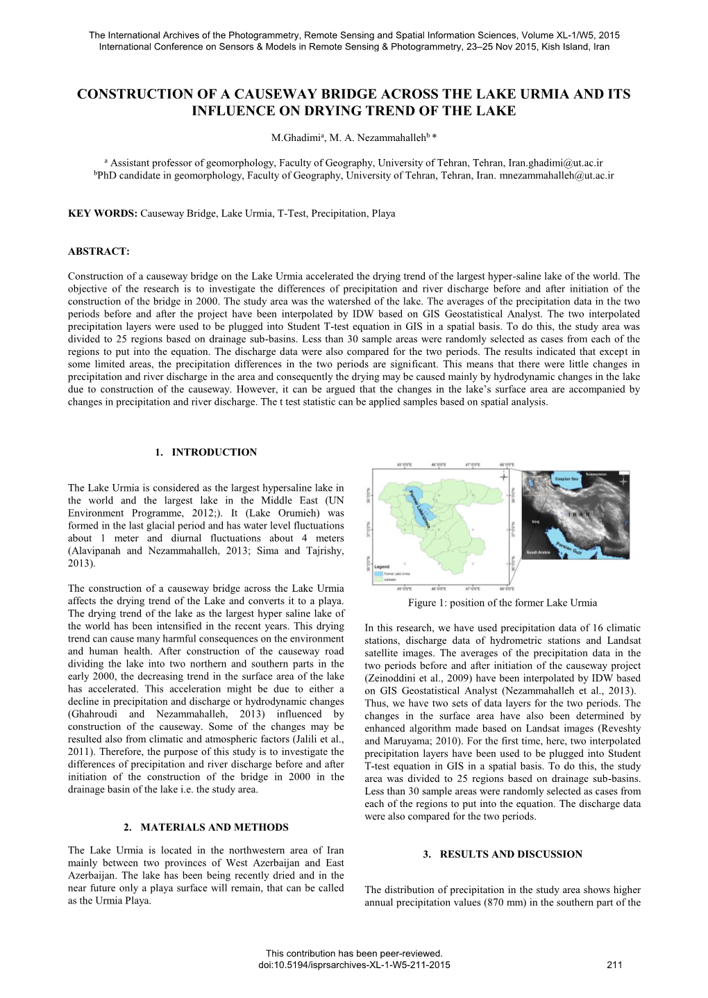 Construction of a Causeway Bridge Across the Lake Urmia and Its Influence on Drying Trend of the Lake