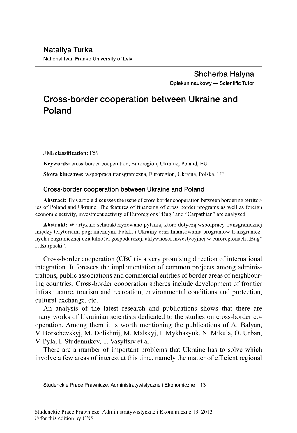 Cross-Border Cooperation Between Ukraine and Poland