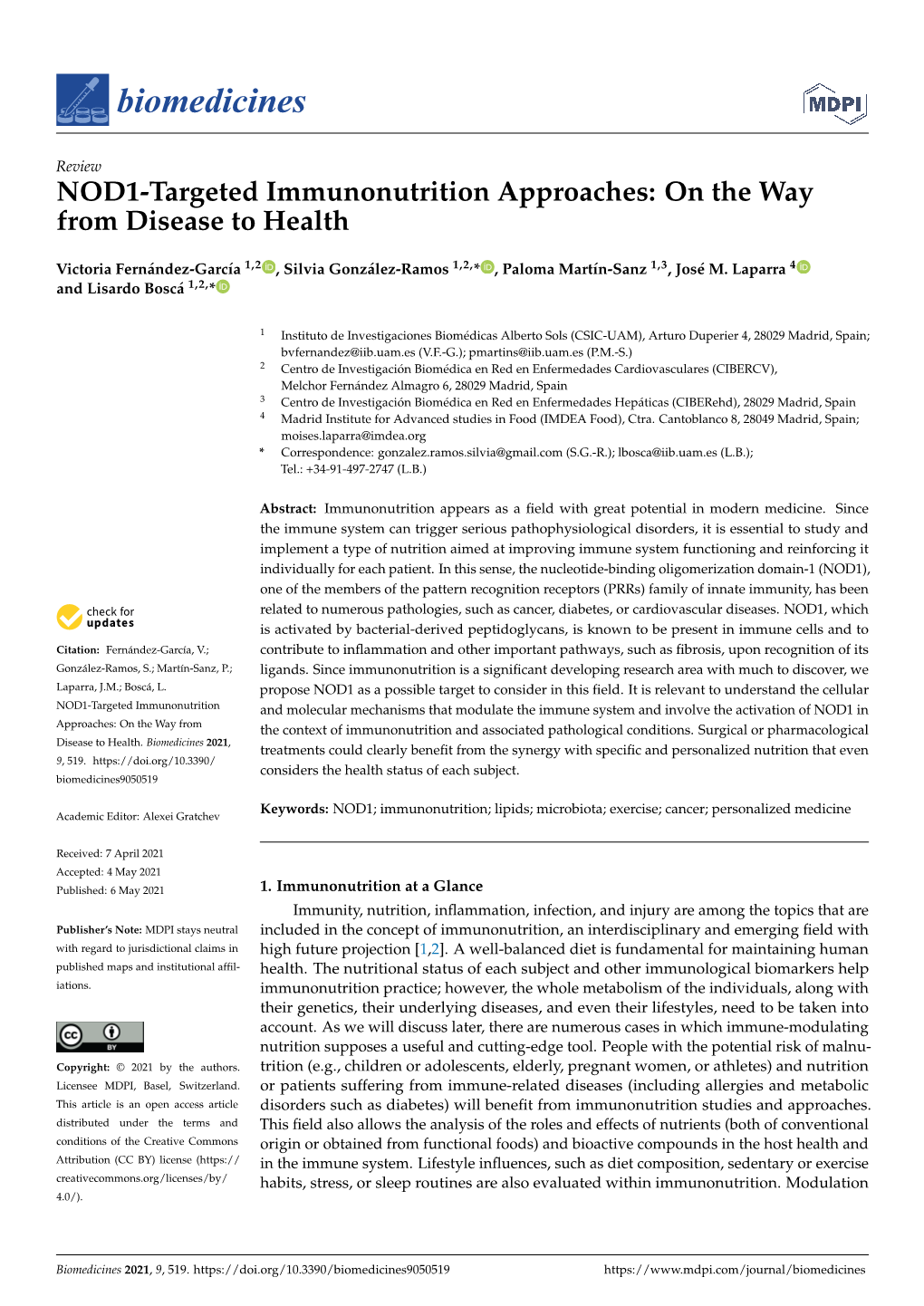 NOD1-Targeted Immunonutrition Approaches: on the Way from Disease to Health