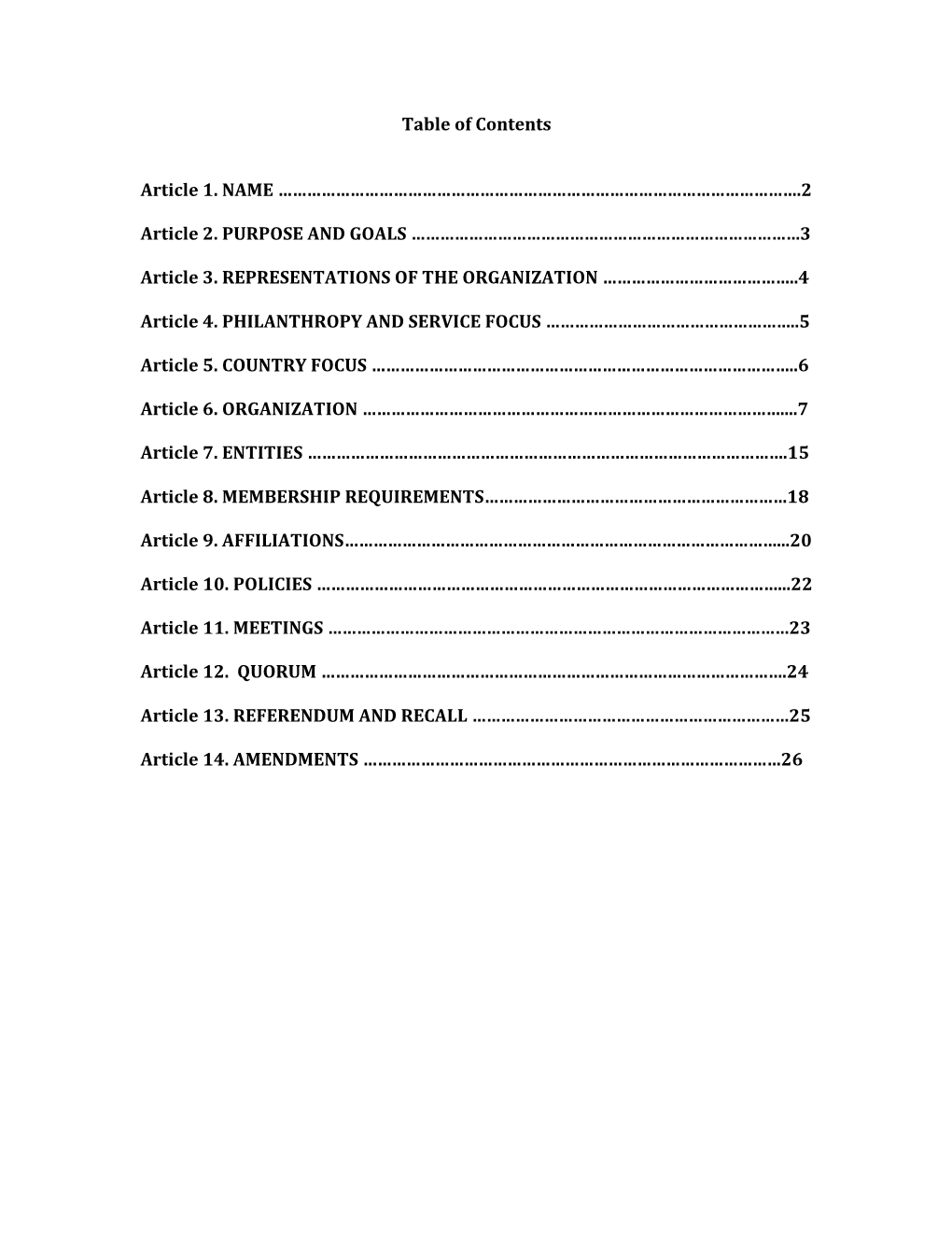 Table of Contents Article 1. NAME