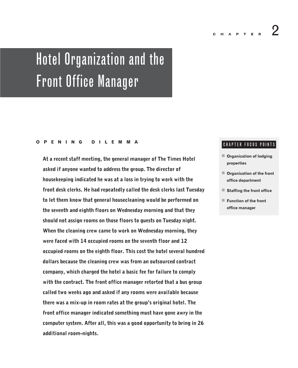 Hotel Organization and the Front Office Manager