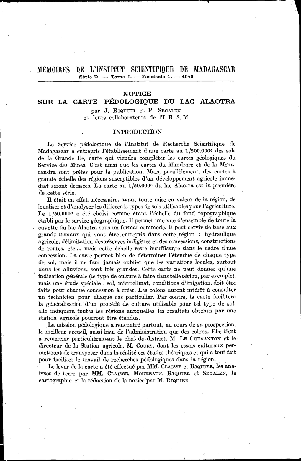 Notice Sur La Carte Pédologique Du Lac Alaotra