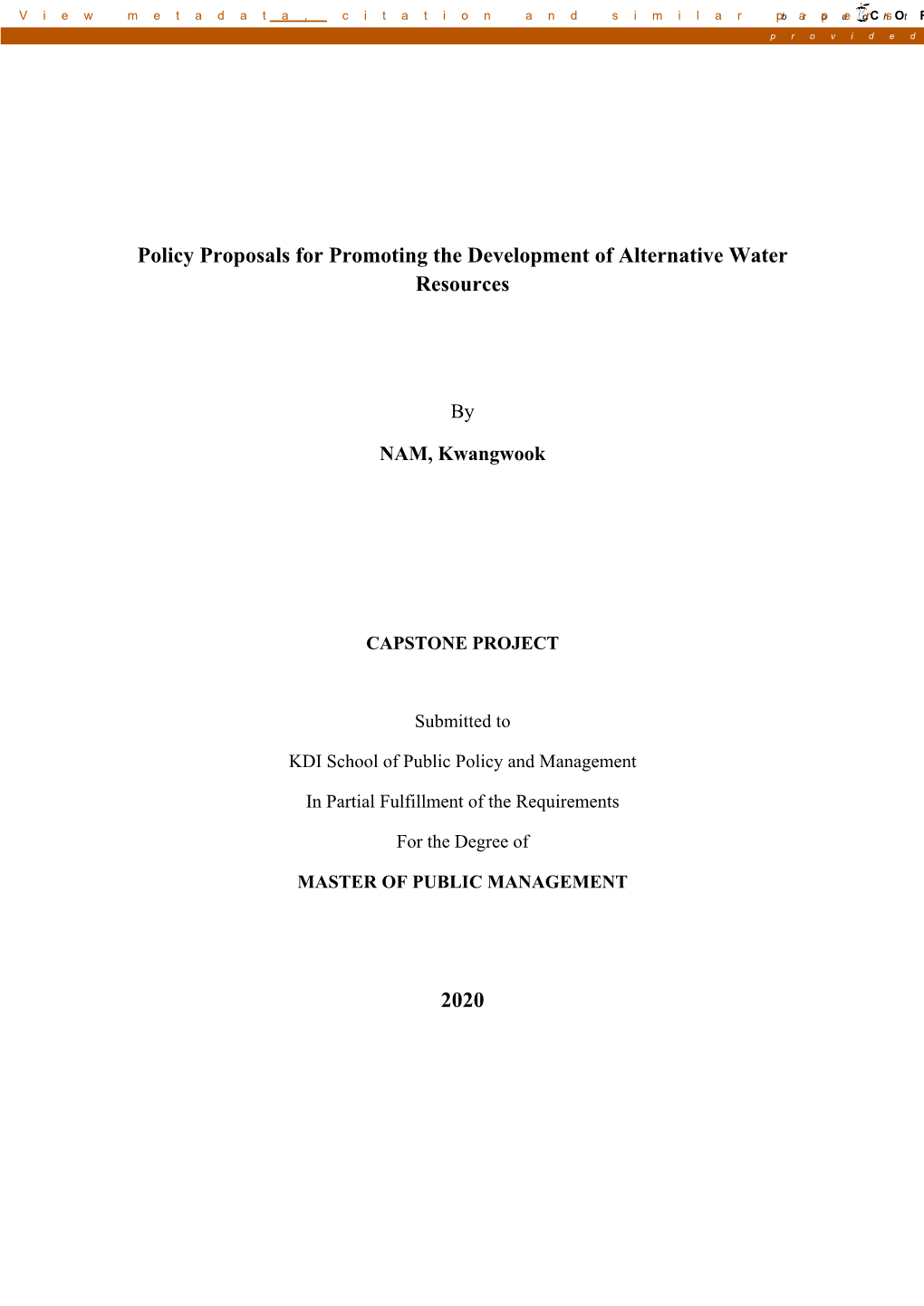 Policy Proposals for Promoting the Development of Alternative Water Resources
