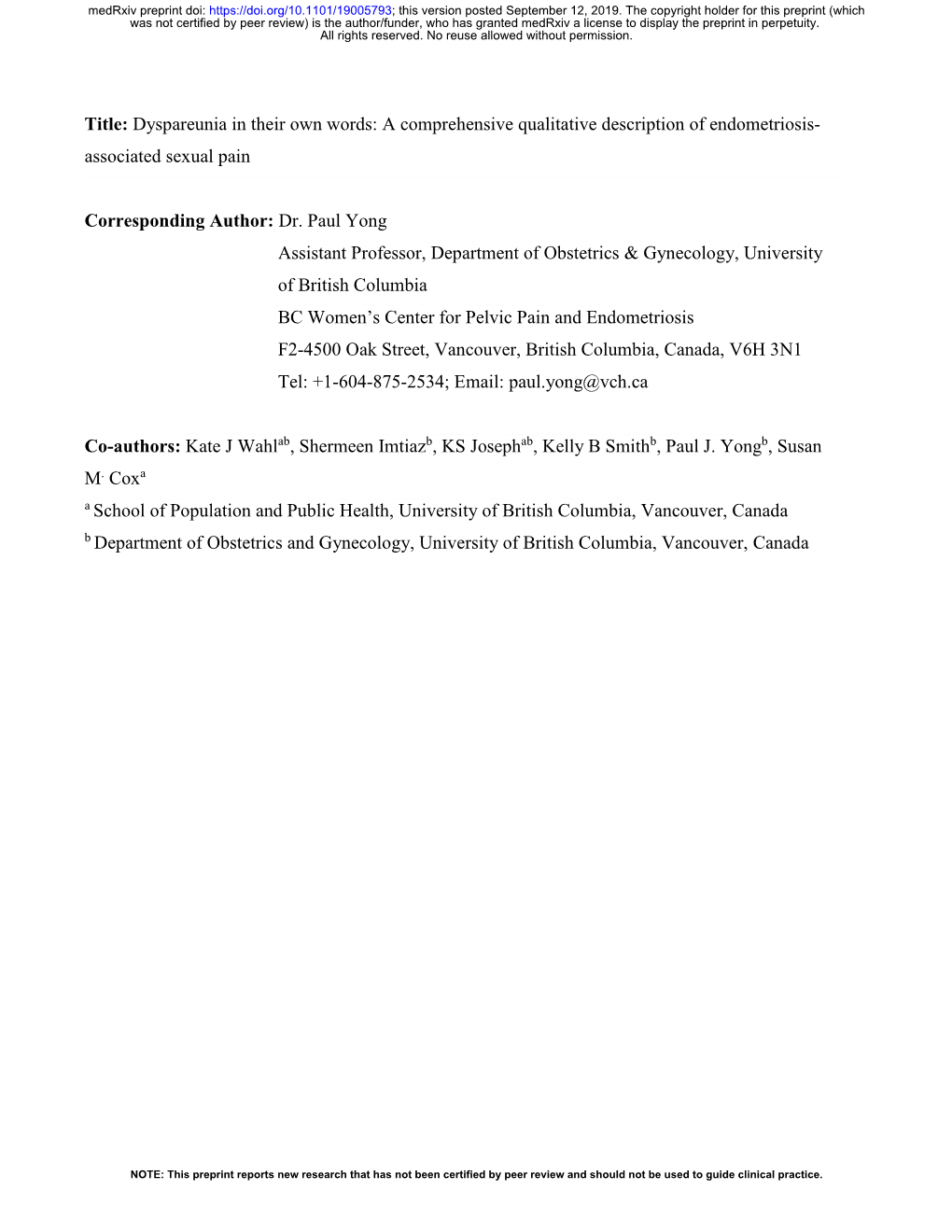 Dyspareunia in Their Own Words: a Comprehensive Qualitative Description of Endometriosis- Associated Sexual Pain