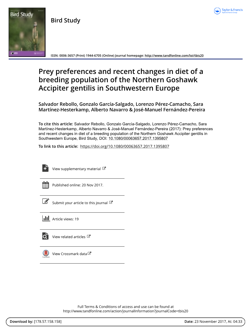 Prey Preferences and Recent Changes in Diet of a Breeding Population of the Northern Goshawk Accipiter Gentilis in Southwestern Europe