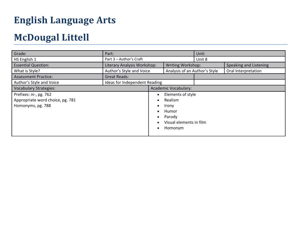 English Language Arts s8