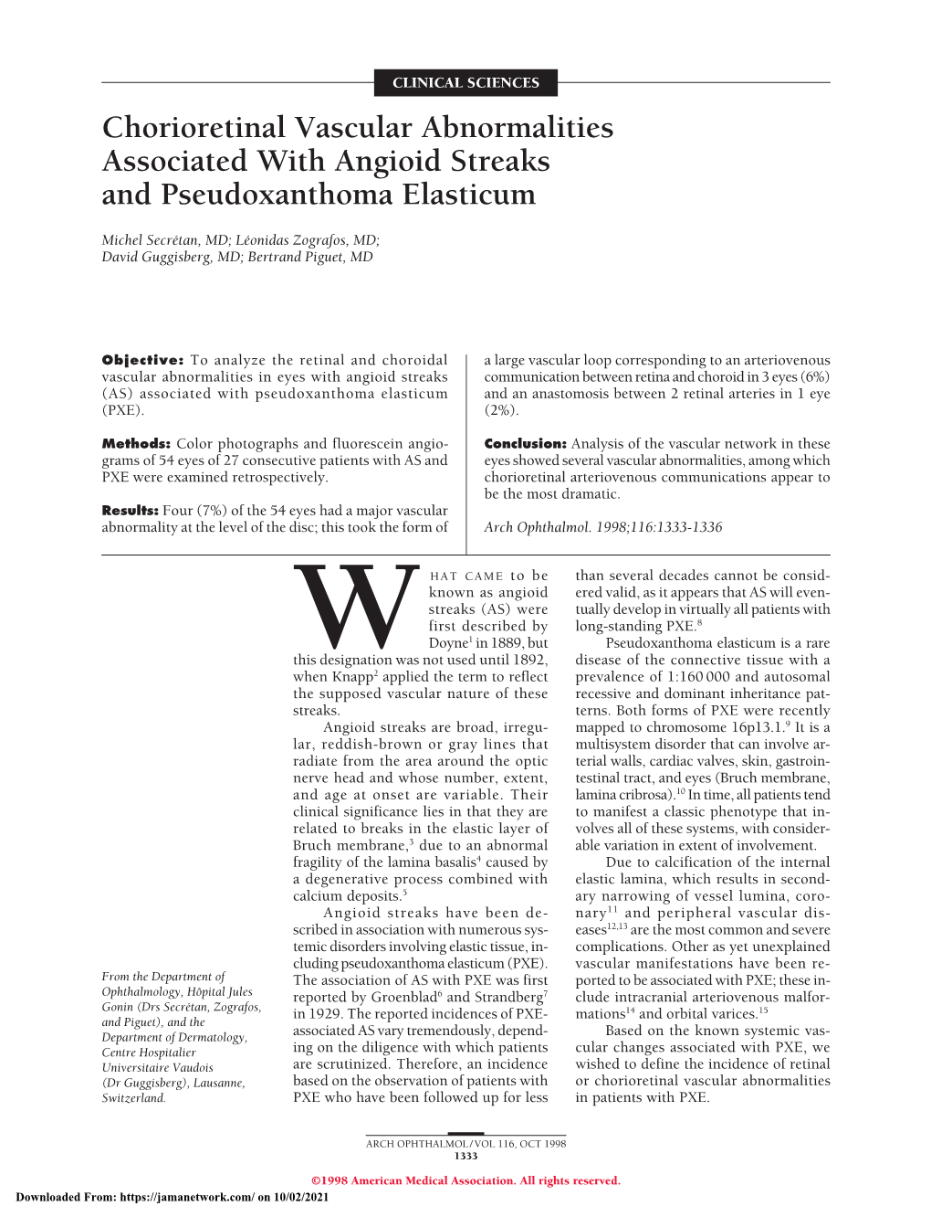 Chorioretinal Vascular Abnormalities Associated with Angioid Streaks and Pseudoxanthoma Elasticum