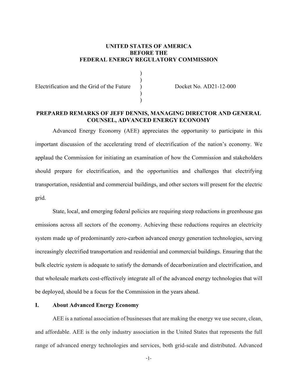 Comments of Advanced Energy Economy in Docket AD21-10-000