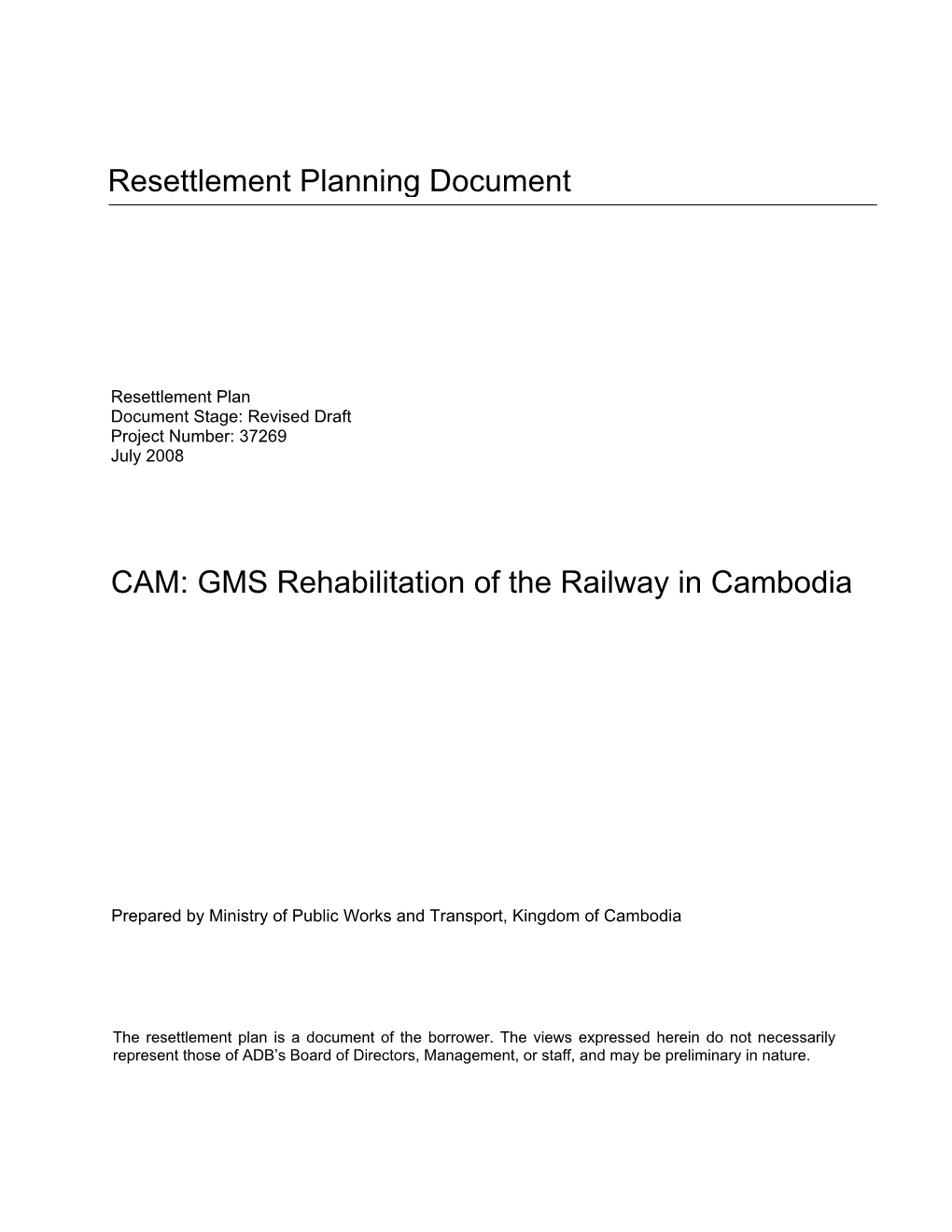 GMS Rehabilitation of the Railway in Cambodia