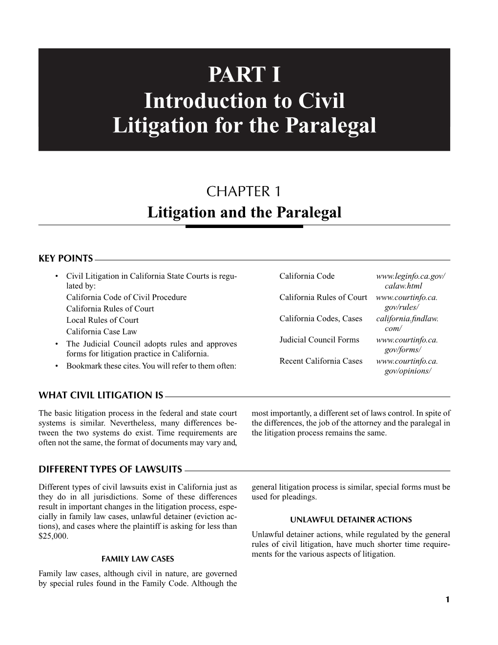 PART I Introduction to Civil Litigation for the Paralegal