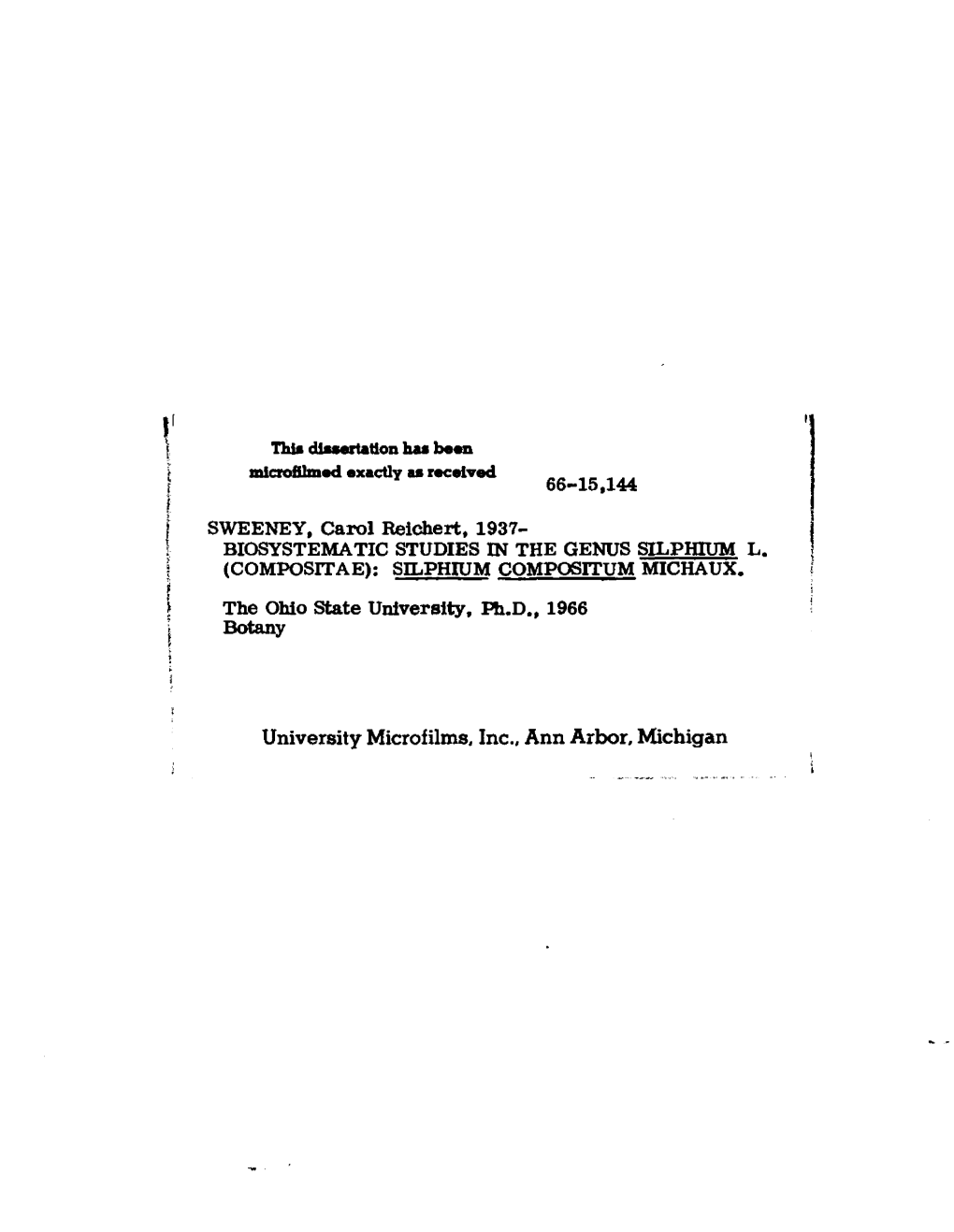 Biosystematic Studies in the Genus Silphium L.(Compositae): Silphium