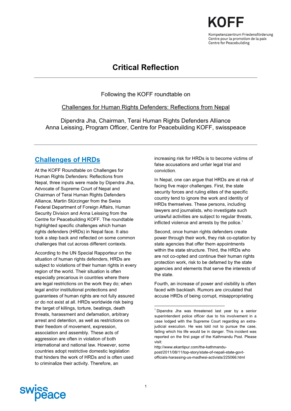 Critical Reflection