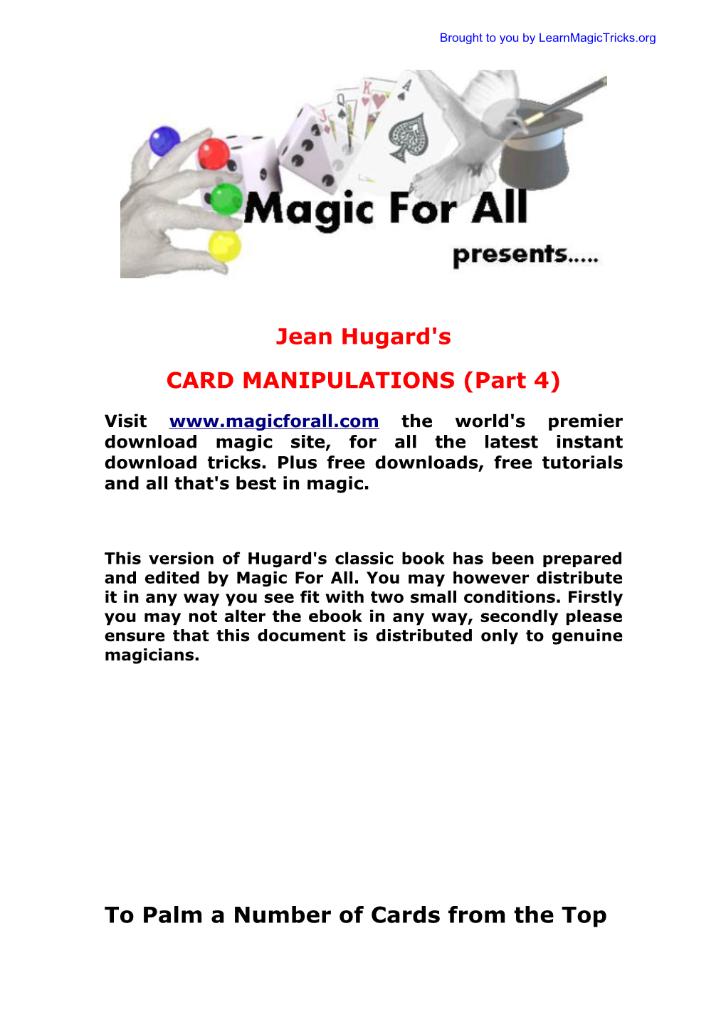 Jean Hugard's CARD MANIPULATIONS (Part 4) to Palm