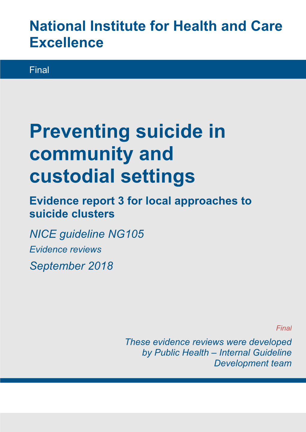 Preventing Suicide in Community and Custodial Settings