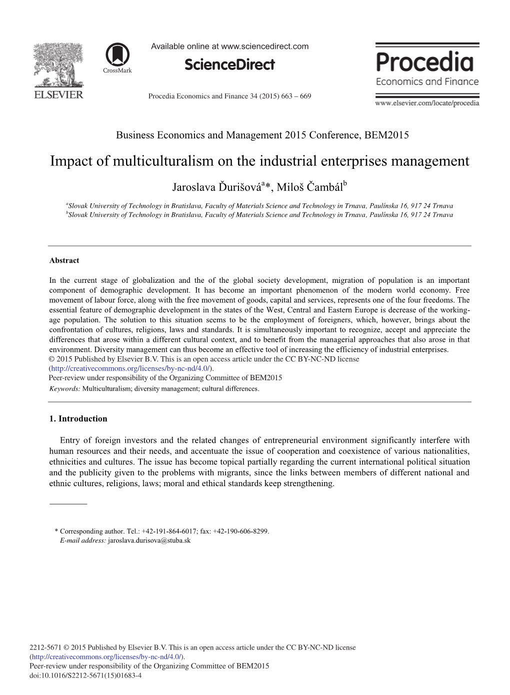 Impact of Multiculturalism on the Industrial Enterprises Management