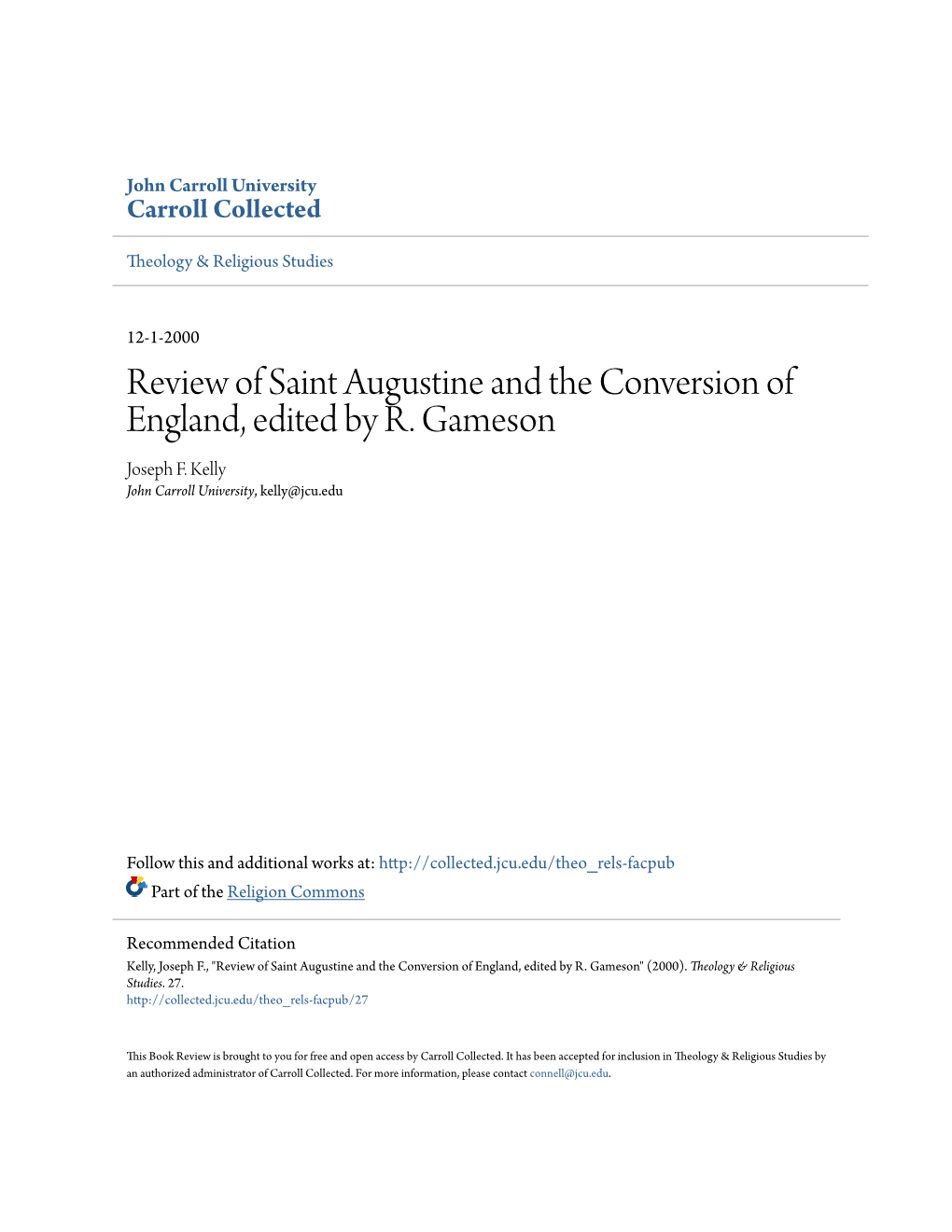 Review of Saint Augustine and the Conversion of England, Edited by R