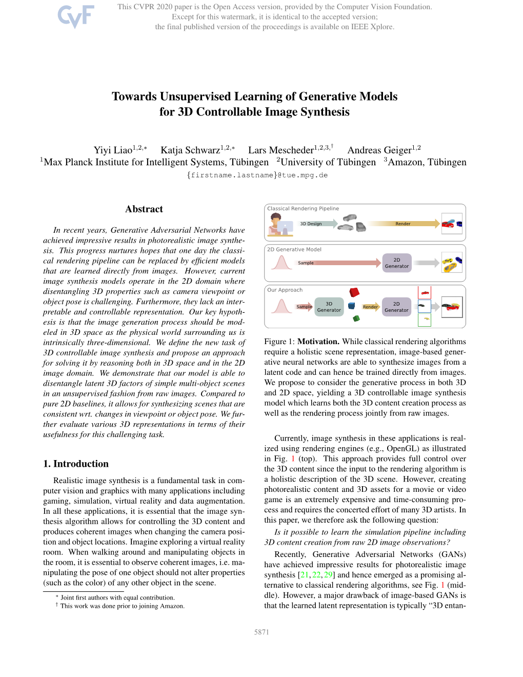 Towards Unsupervised Learning of Generative Models for 3D Controllable Image Synthesis