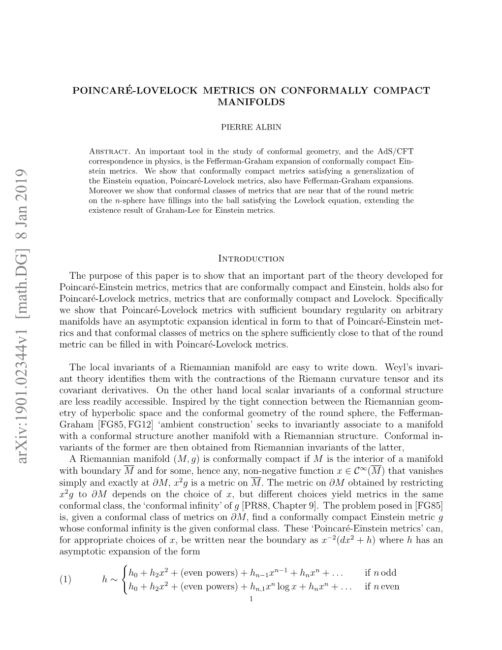 Arxiv:1901.02344V1 [Math.DG] 8 Jan 2019